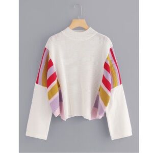 SHEIN White Sweater with Colorful Stripes